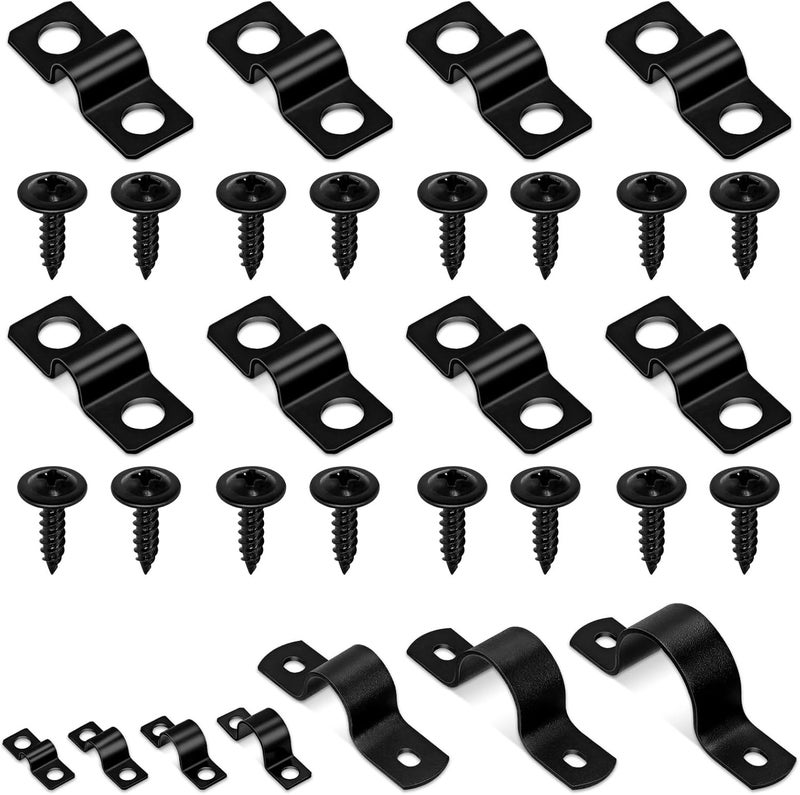 Glarks 75pcs 5mm Pipe Strap Clamp, Black Carbon Steel 2 Hole Strap Heavy Duty Rigid Pipe Strap U Bracket Tube Strap Cable Clamp Hanger Tension Tube Clip with screw for Pipe Tube Cable Fixing - Image 1